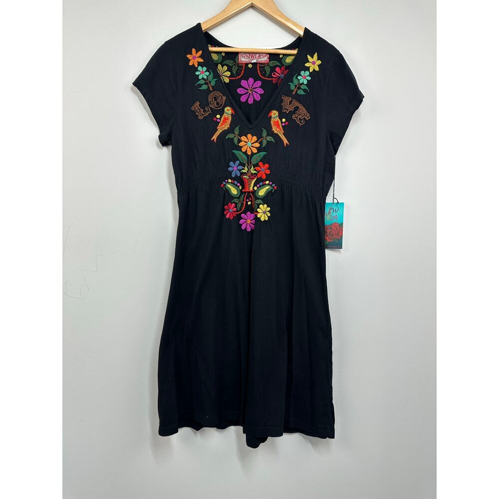Johnny Was JWLA Black Floral and Bird Embroidered Cotton Tunic Dress Size XL NWT - Picture 8 of 11